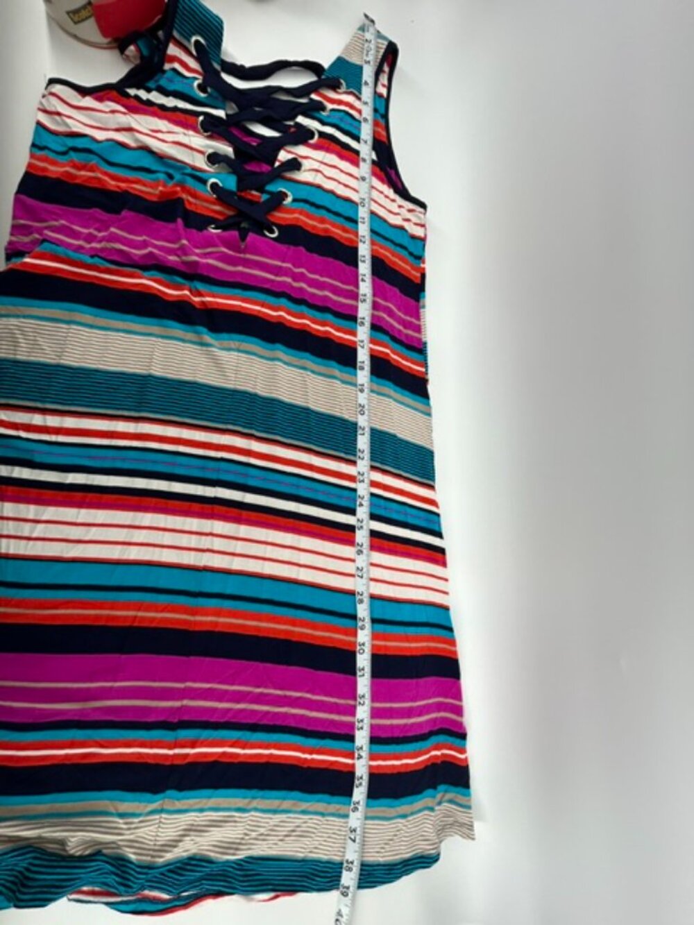 Spense Multi-colored Rainbow Striped Knit Dress Size Large Lace-up Grommet Neckl - Picture 7 of 7